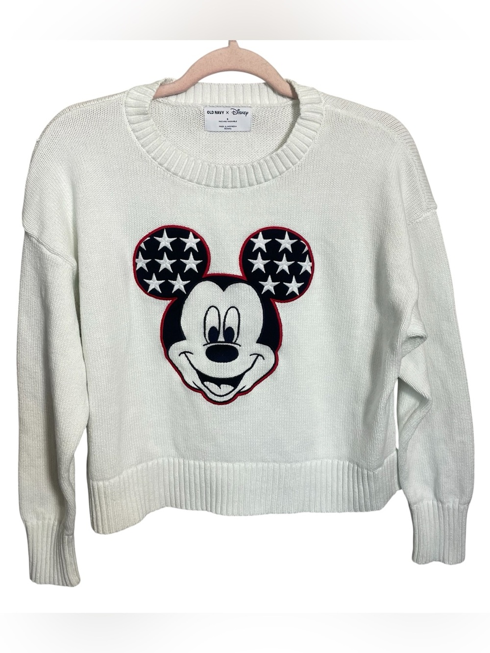 Old Navy x Disney Mickey Mouse USA embroidered sweater white